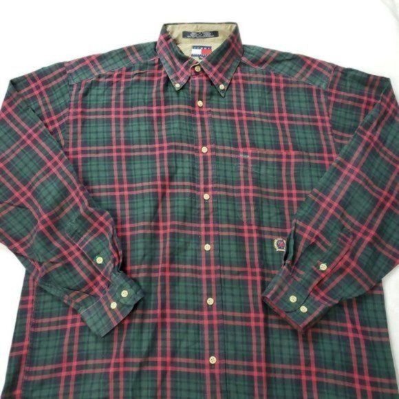 VINTAGE Tommy Hilfiger Plaid Button Shirt Mens Size Medium M  Long Sleeve - Picture 1 of 6